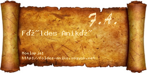Földes Anikó névjegykártya
